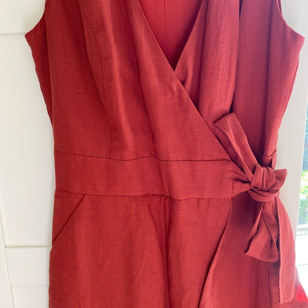 Anthropologie Adelyn Rae linen jumpsuit rust orange XS